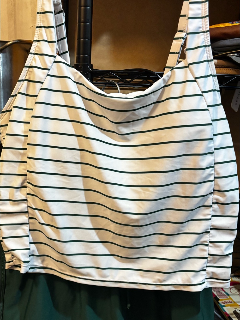 Striped White & Dark Green Tankini Top set - Women Swim Bikini